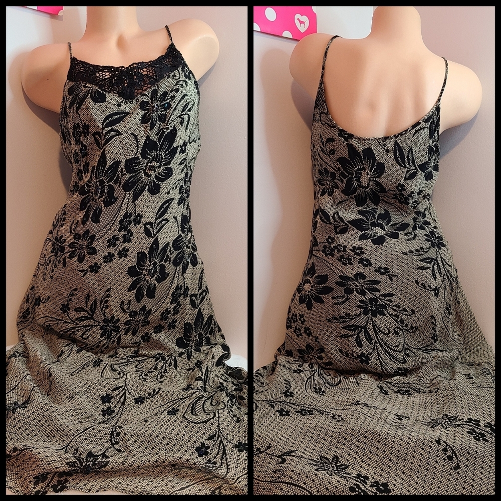 VTG Majick Beaded Floral Chiffon Maxi Dress Size Lg